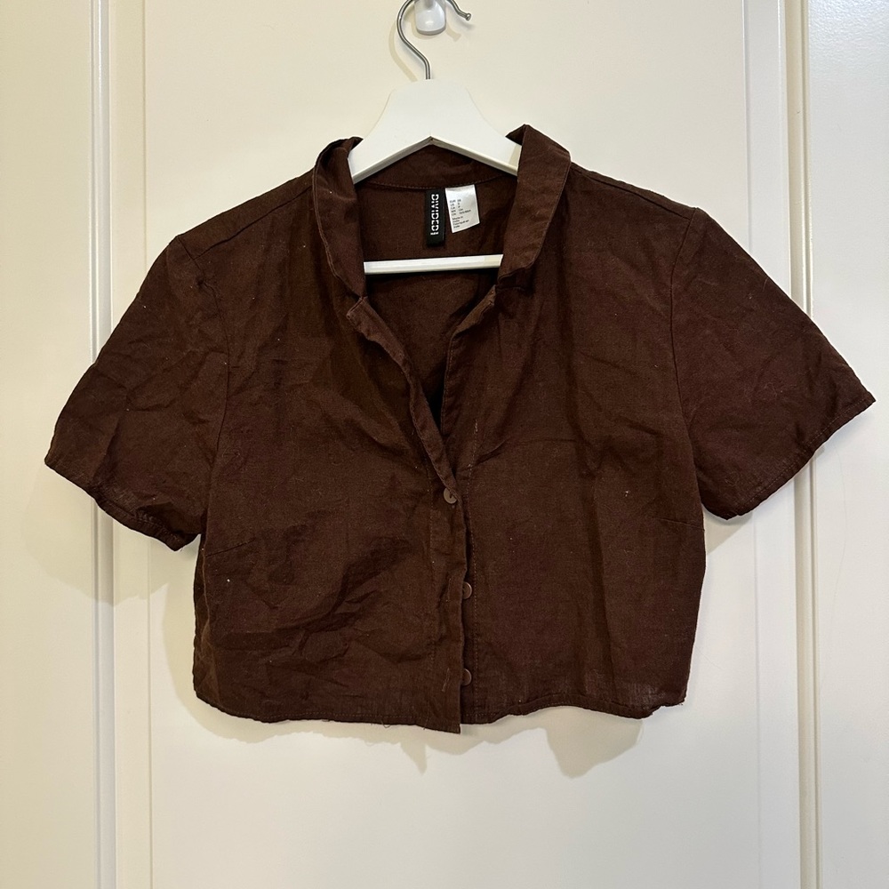 Linen crop. Brown. Size small